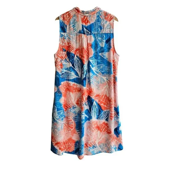 Nic+Zoe Watercolor Blooms Dress, Sleeveless Tropical Print Size Large Blue/Coral - Picture 2 of 10